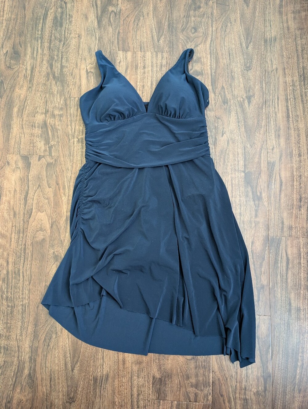 MiracleSuit 16 Navy Blue V-Neck Draped Dress  Swimdress